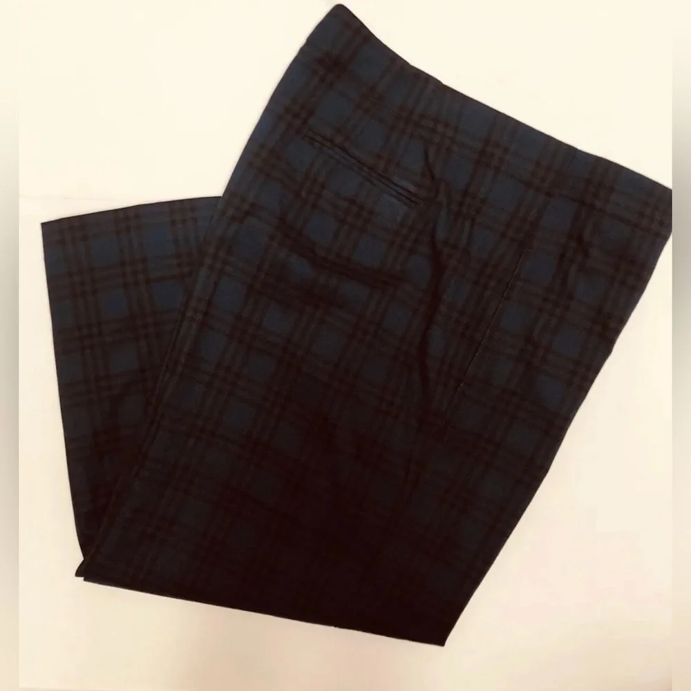 Ann Taylor Pants Women's 18 Green Black Plaid Wide Leg Ankle Crop Check Trousers